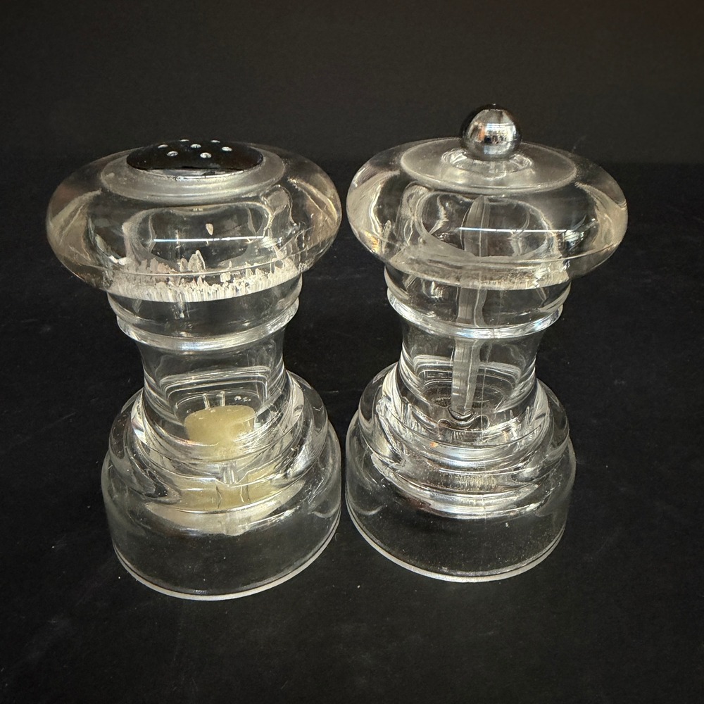 Mr. Dudley Clear Acrylic Salt Shaker and Pepper Grinder Set 4.5" Vintage Style